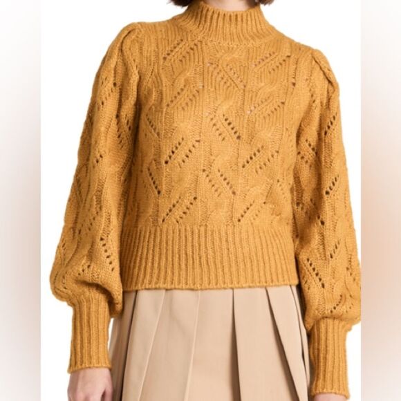 Veronica Beard Wilden Loose Cable Knit Sweater in Gold Size Medium - Picture 1 of 9